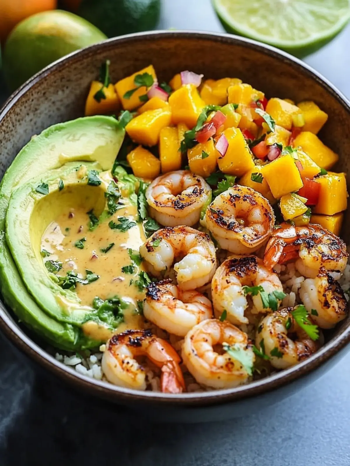 Shrimp and Avocado Bowls with Mango Salsa for Fresh Fiesta Fun 5 Shrimp and Avocado Bowls with Mango Salsa & Lime-Chili Sauce