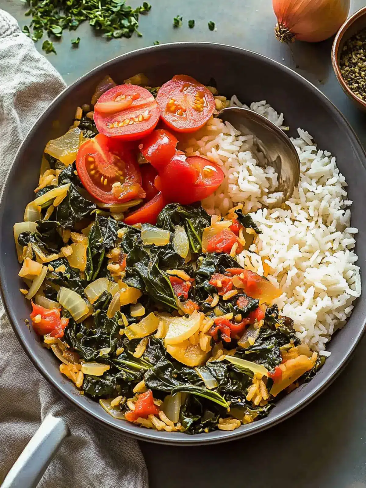 Delicious Turkish Swiss Chard with Onion, Tomato, and Rice Delight 2 Turkish Swiss Chard with Onion, Tomato, and Rice