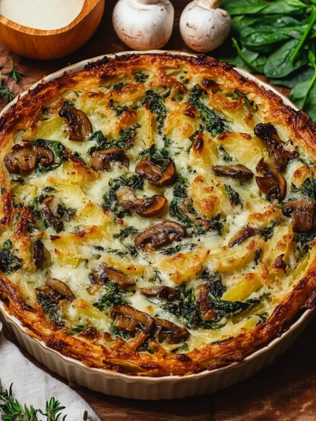 Crispy Grated Potato Pie with Spinach and Mushrooms Delight 4 Crispy Grated Potato Pie with Spinach and Mushrooms