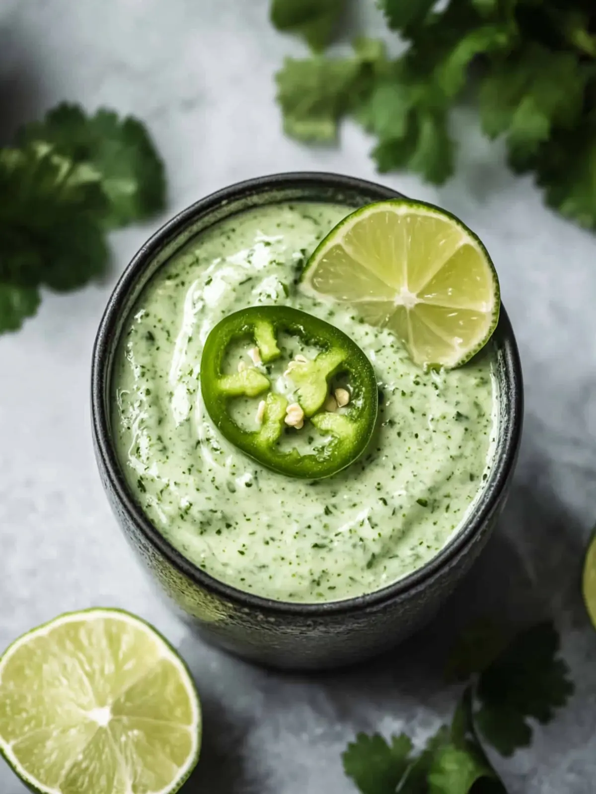Zesty Creamy Cilantro Garlic Sauce with Jalapeños & Limes 2 Creamy Cilantro Garlic Sauce With Jalapeños & Limes