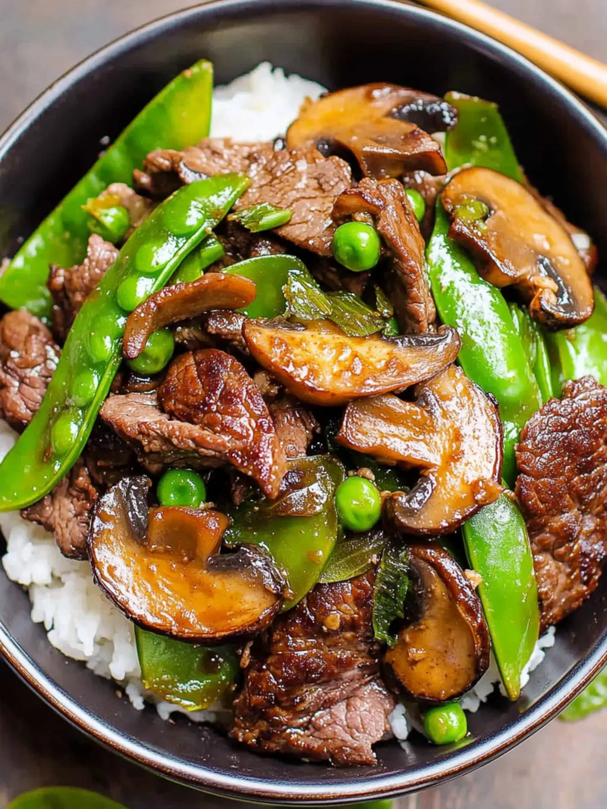 Savor Asian Beef with Mushrooms and Snow Peas Tonight 3 Asian Beef with Mushrooms and Snow Peas