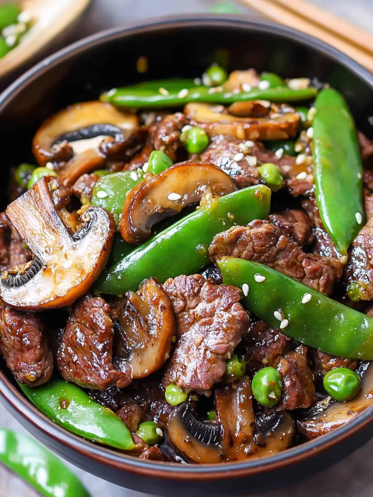 Savor Asian Beef with Mushrooms and Snow Peas Tonight 2 Asian Beef with Mushrooms and Snow Peas