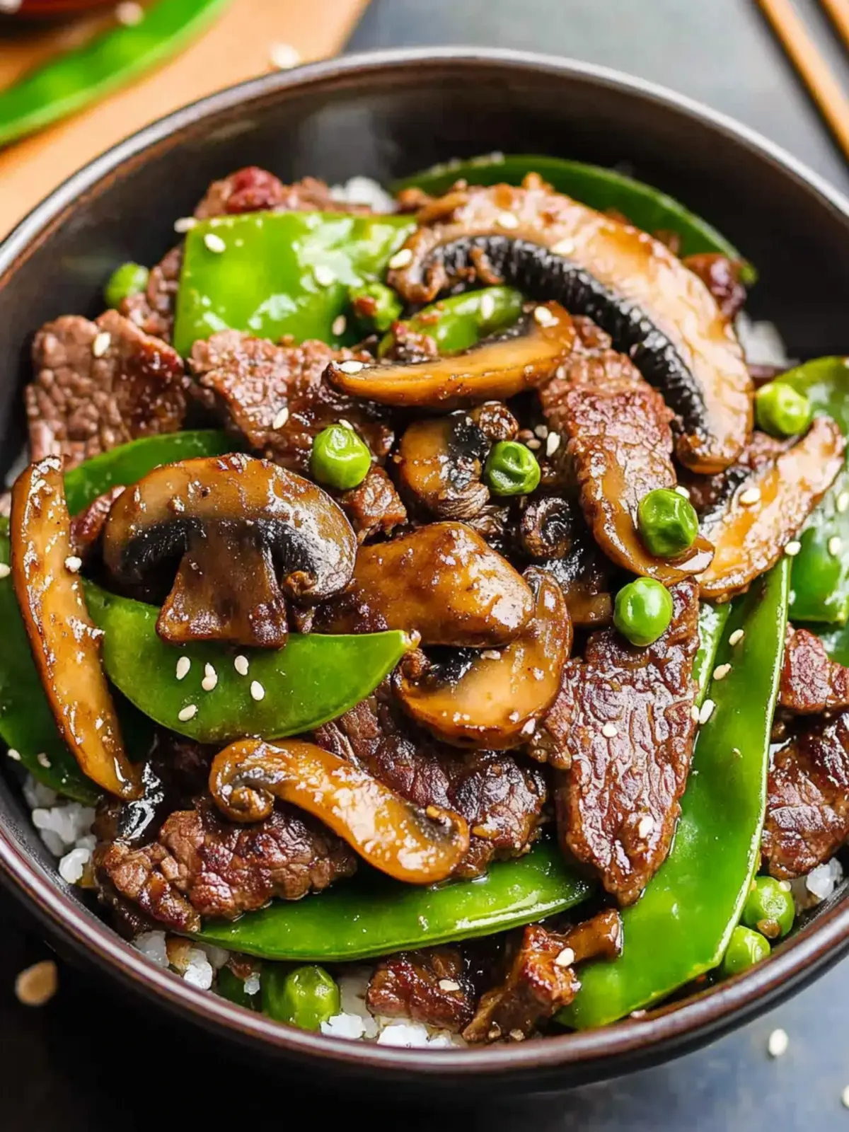 Savor Asian Beef with Mushrooms and Snow Peas Tonight 4 Asian Beef with Mushrooms and Snow Peas