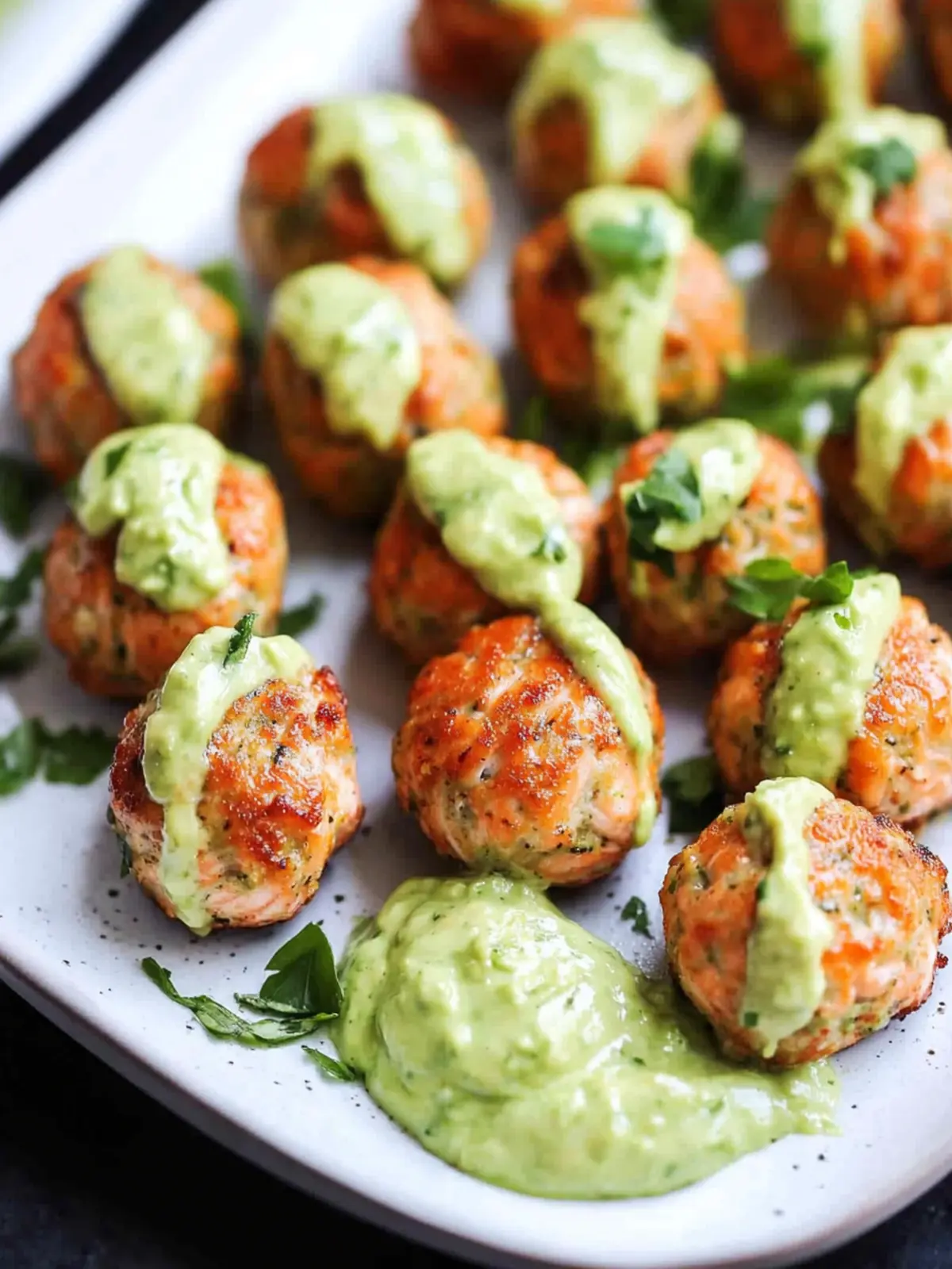 Baked Salmon Meatballs with Creamy Avocado Sauce Bliss 4 Baked Salmon Meatballs with Creamy Avocado Sauce