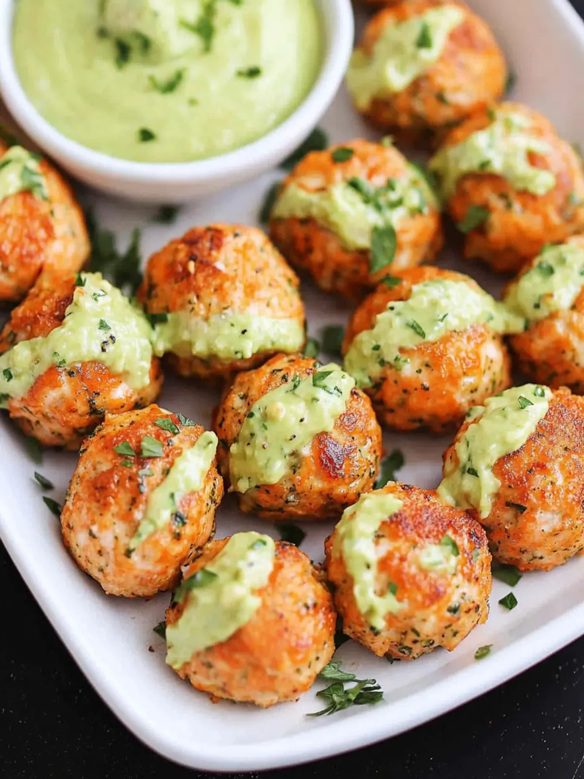 Baked Salmon Meatballs with Creamy Avocado Sauce Bliss 5 Baked Salmon Meatballs with Creamy Avocado Sauce