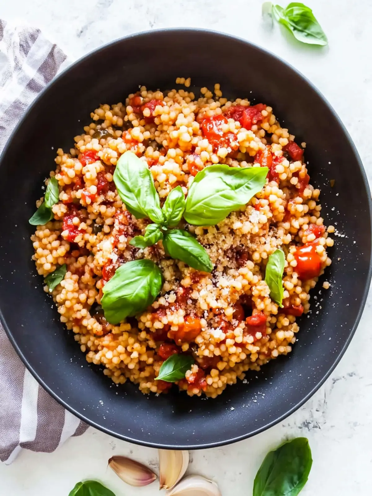Savory Healthy One-Pan Couscous With Garlic, Tomato, Basil 4 Healthy One-Pan Couscous With Garlic, Tomato and Basil