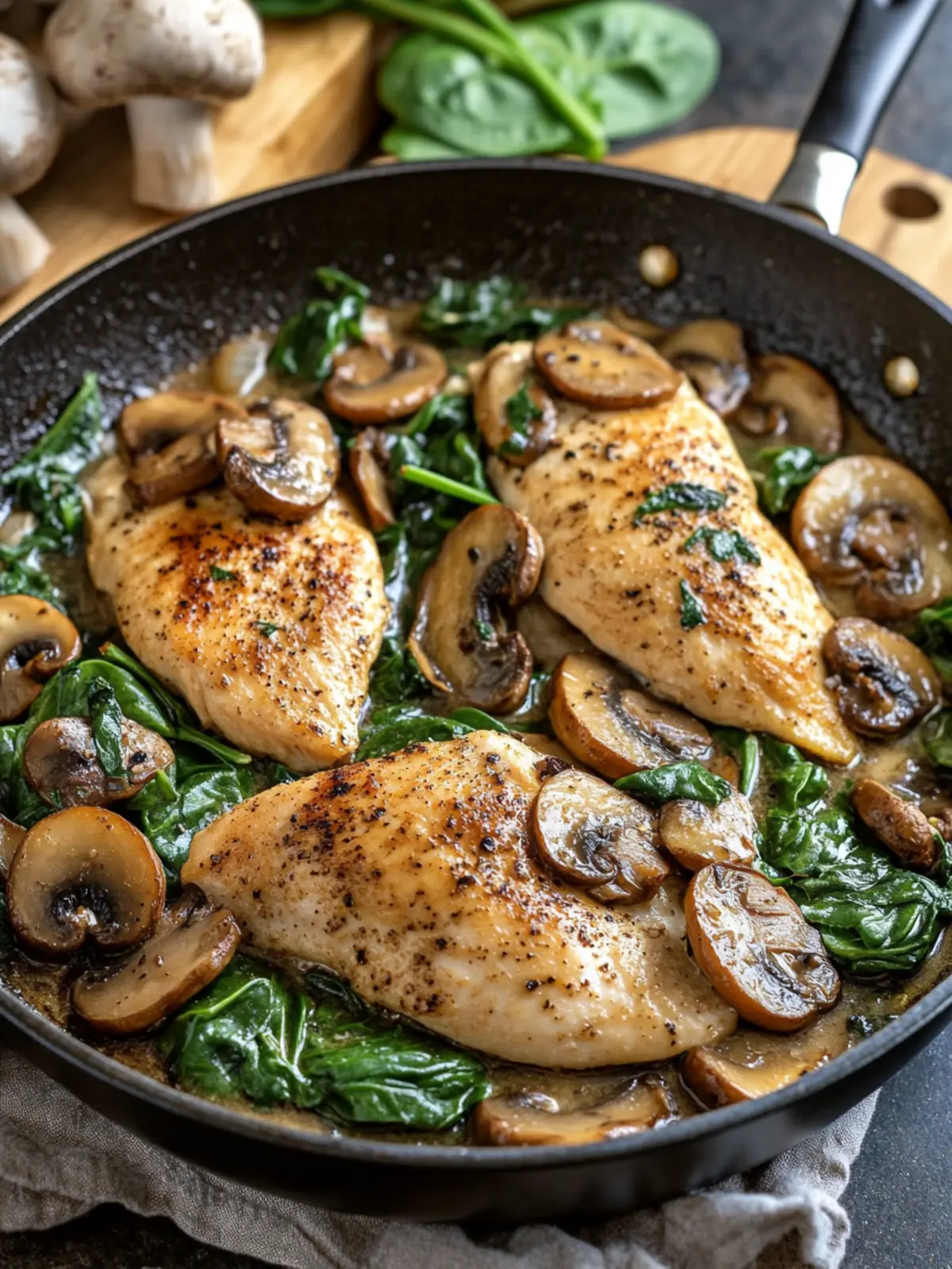 Mushroom and Spinach Chicken Skillet for a Heart-Healthy Meal 4 cardiac diet recipes Mushroom and Spinach Chicken Skillet
