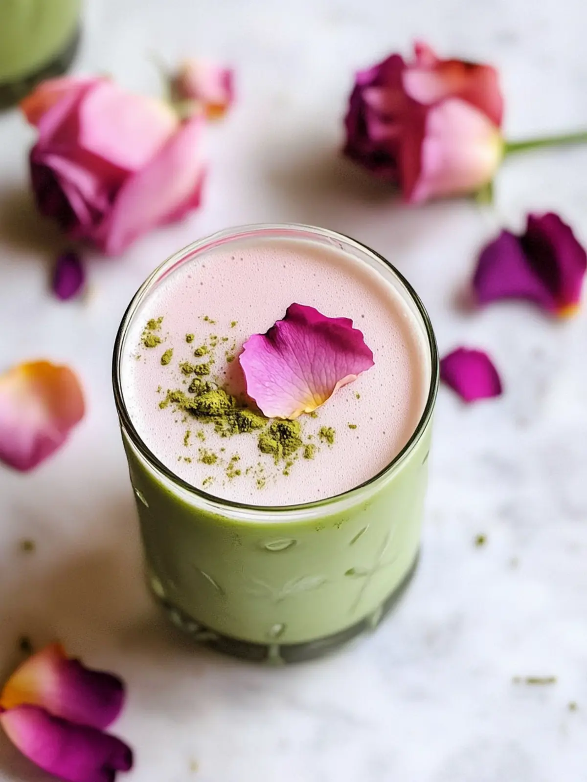 Delight in an Iced Matcha Rose Latte: Refreshing Bliss Awaits 3 Iced Matcha Rose Latte