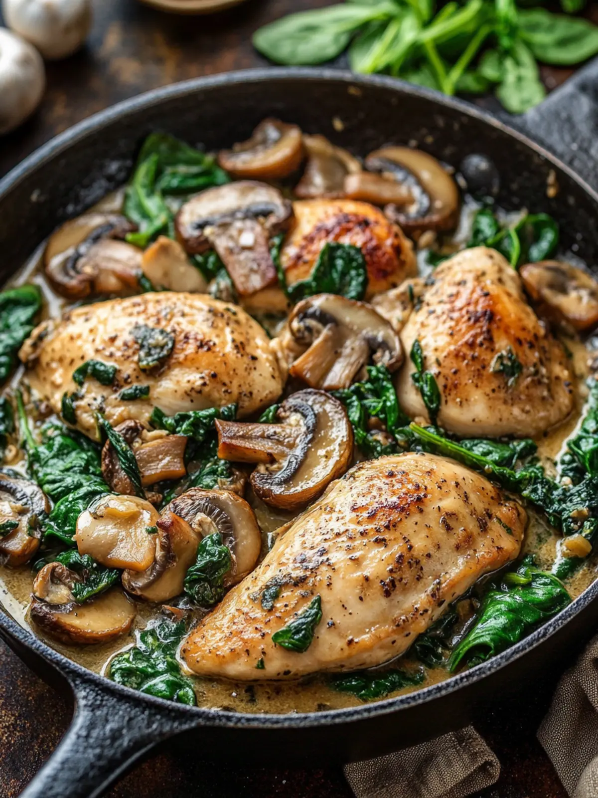 Mushroom and Spinach Chicken Skillet for a Heart-Healthy Meal 2 cardiac diet recipes Mushroom and Spinach Chicken Skillet