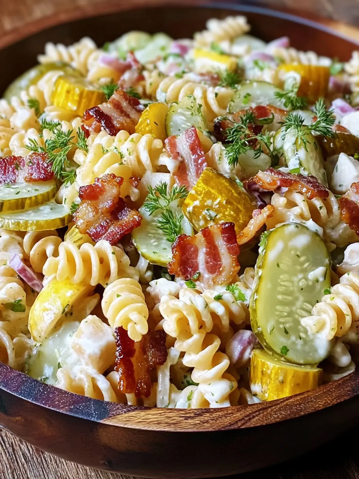 Mouthwatering Dill Pickle Bacon Ranch Pasta Salad for Potlucks 3 Potluck Dill Pickle Bacon Ranch Pasta Salad