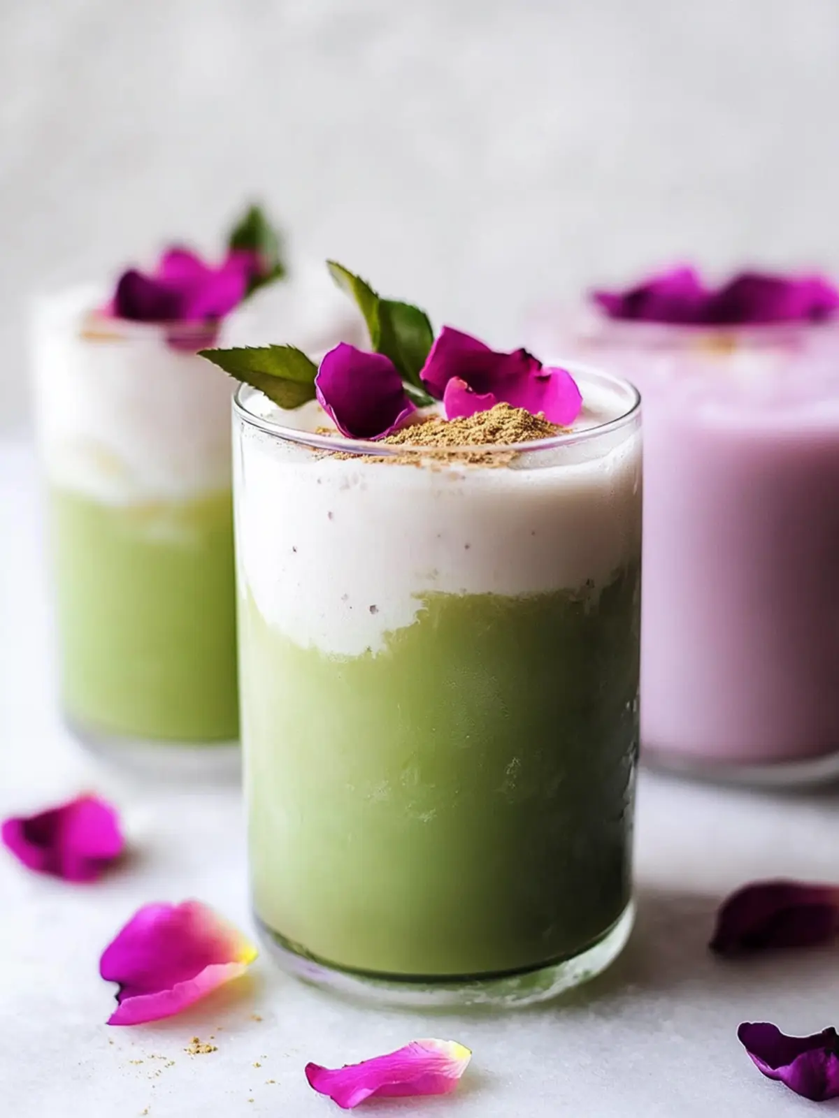 Delight in an Iced Matcha Rose Latte: Refreshing Bliss Awaits 2 Iced Matcha Rose Latte