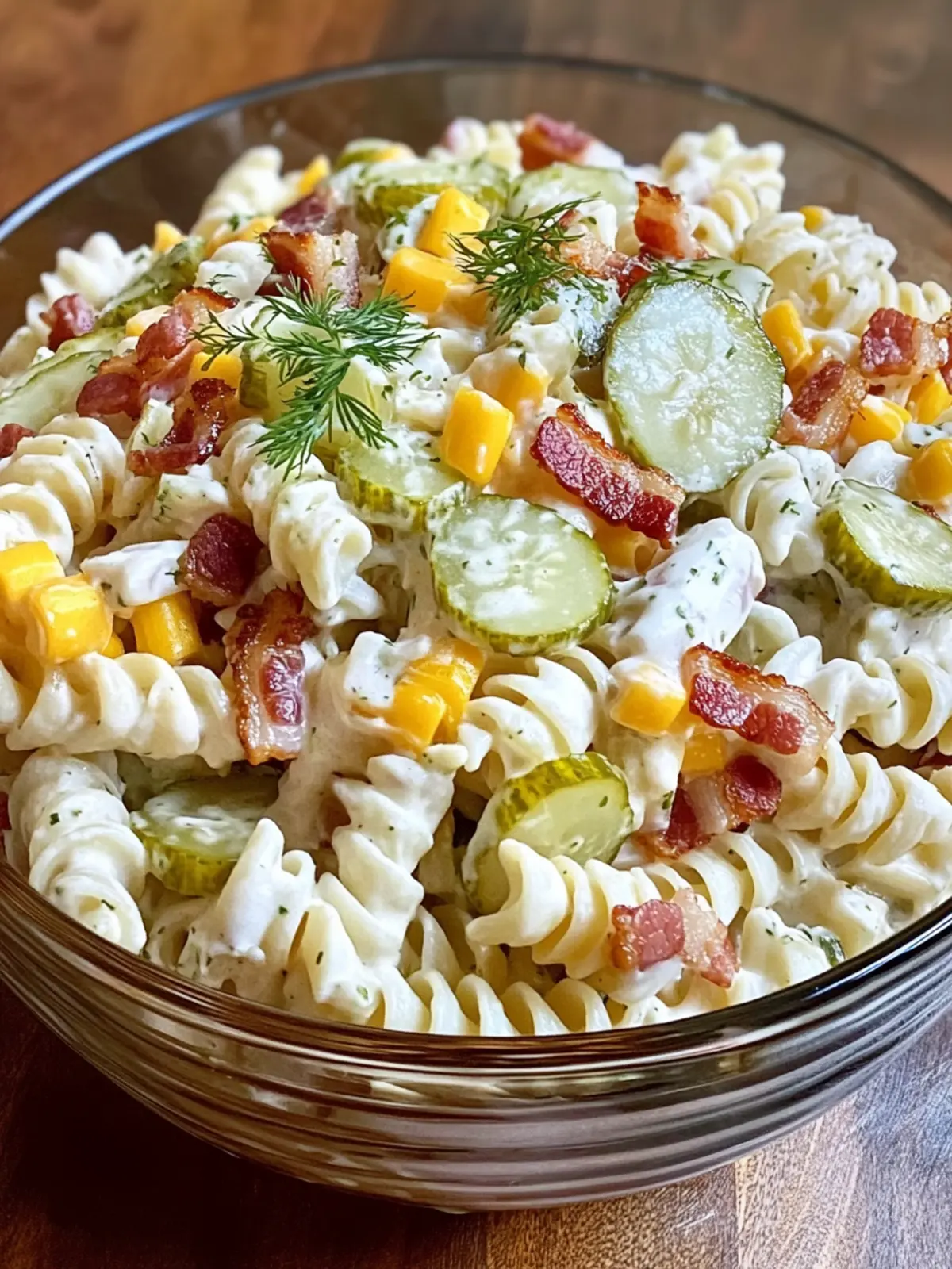 Mouthwatering Dill Pickle Bacon Ranch Pasta Salad for Potlucks 5 Potluck Dill Pickle Bacon Ranch Pasta Salad