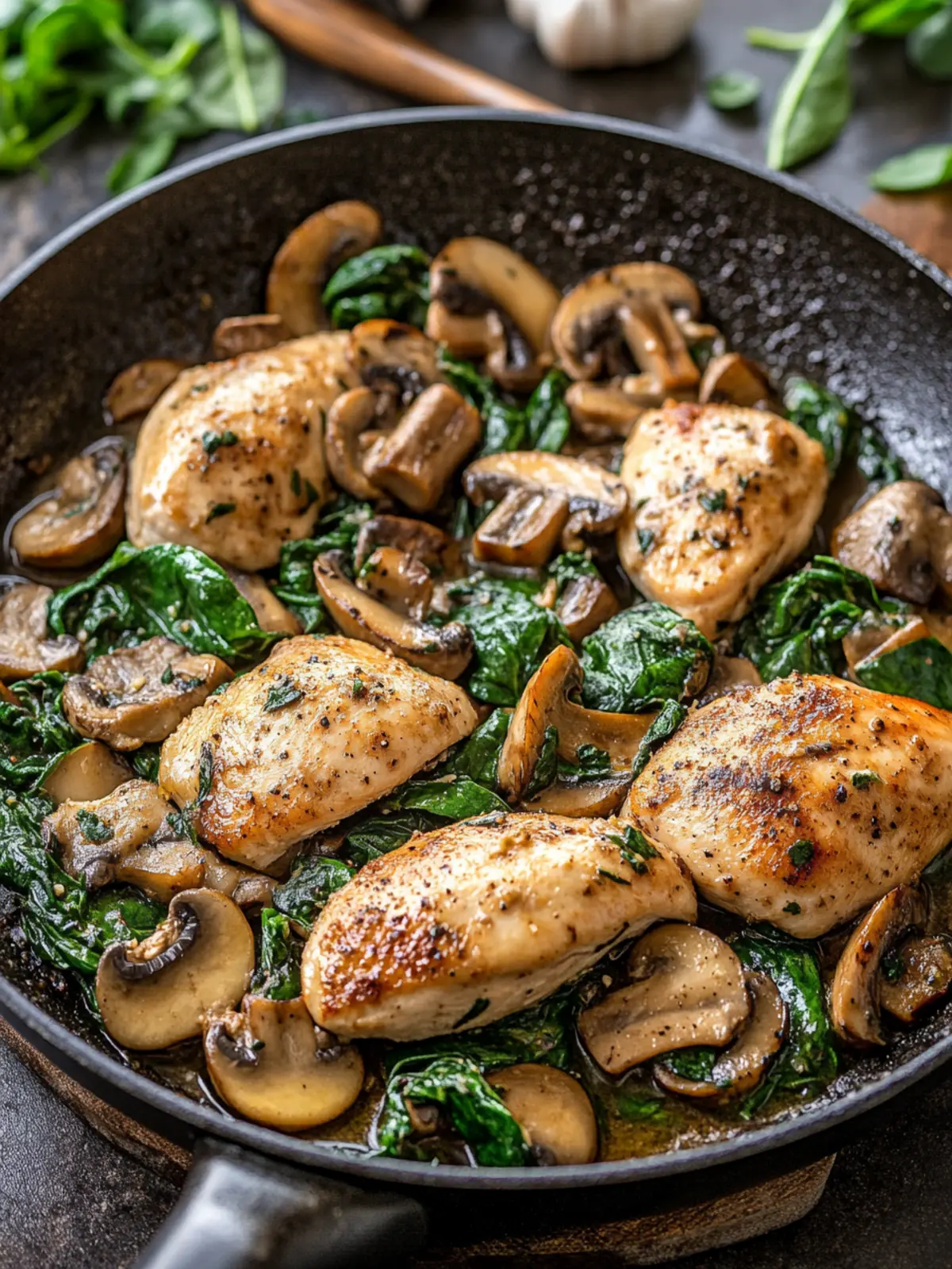 Mushroom and Spinach Chicken Skillet for a Heart-Healthy Meal 3 cardiac diet recipes Mushroom and Spinach Chicken Skillet