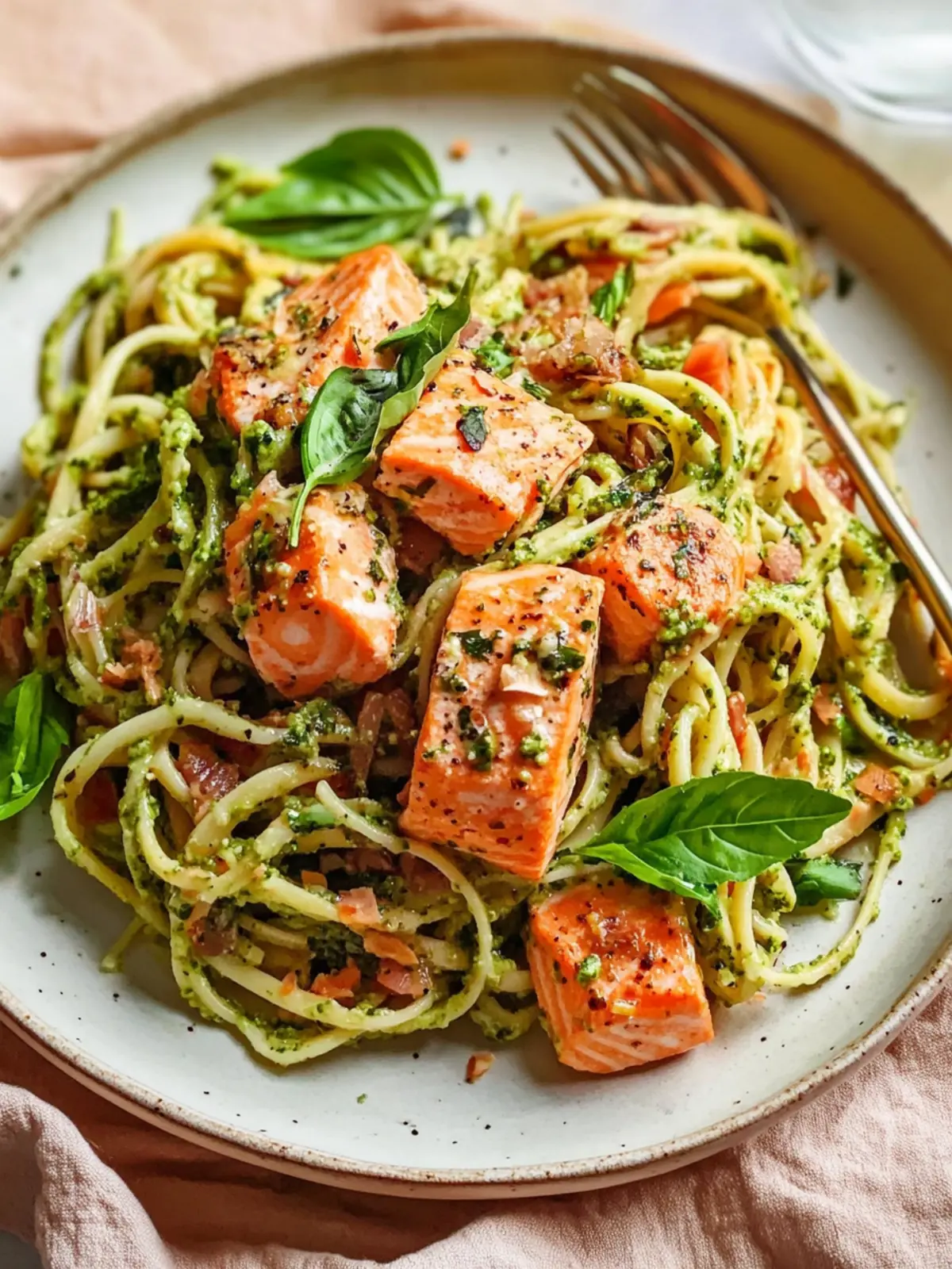 Delicious Cardiac Recipe: Trapanese Pesto Pasta & Zoodles with Salmon 2 Cardiac Recipe Trapanese Pesto Pasta & Zoodles with Salmon