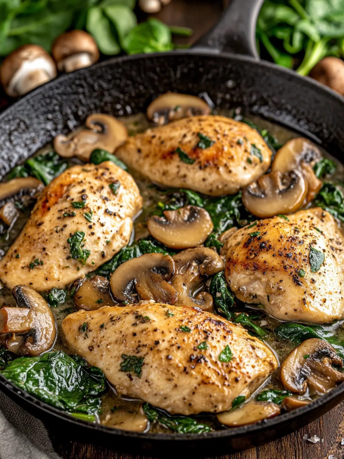 Mushroom and Spinach Chicken Skillet for a Heart-Healthy Meal 5 cardiac diet recipes Mushroom and Spinach Chicken Skillet