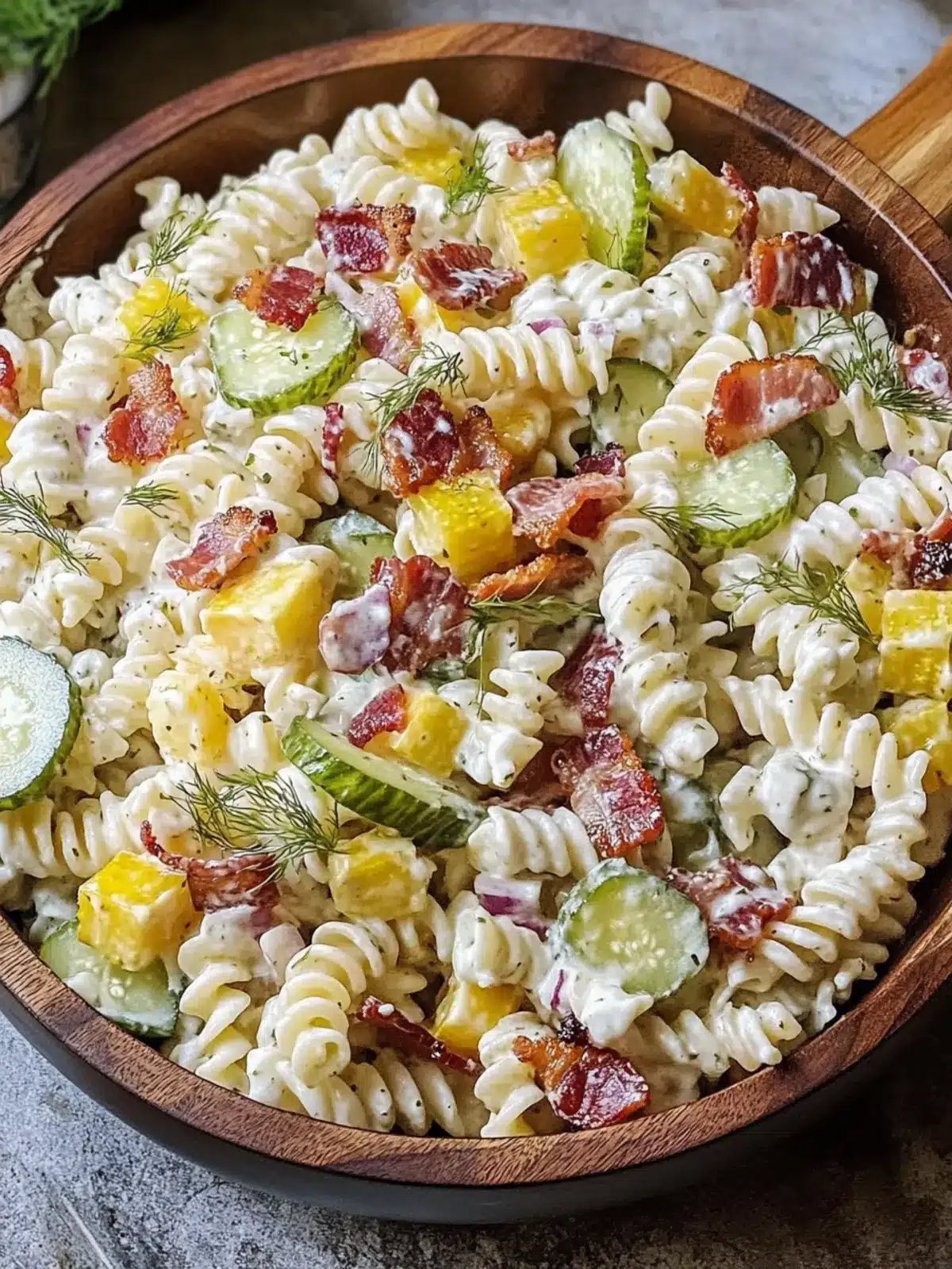 Mouthwatering Dill Pickle Bacon Ranch Pasta Salad for Potlucks 2 Potluck Dill Pickle Bacon Ranch Pasta Salad