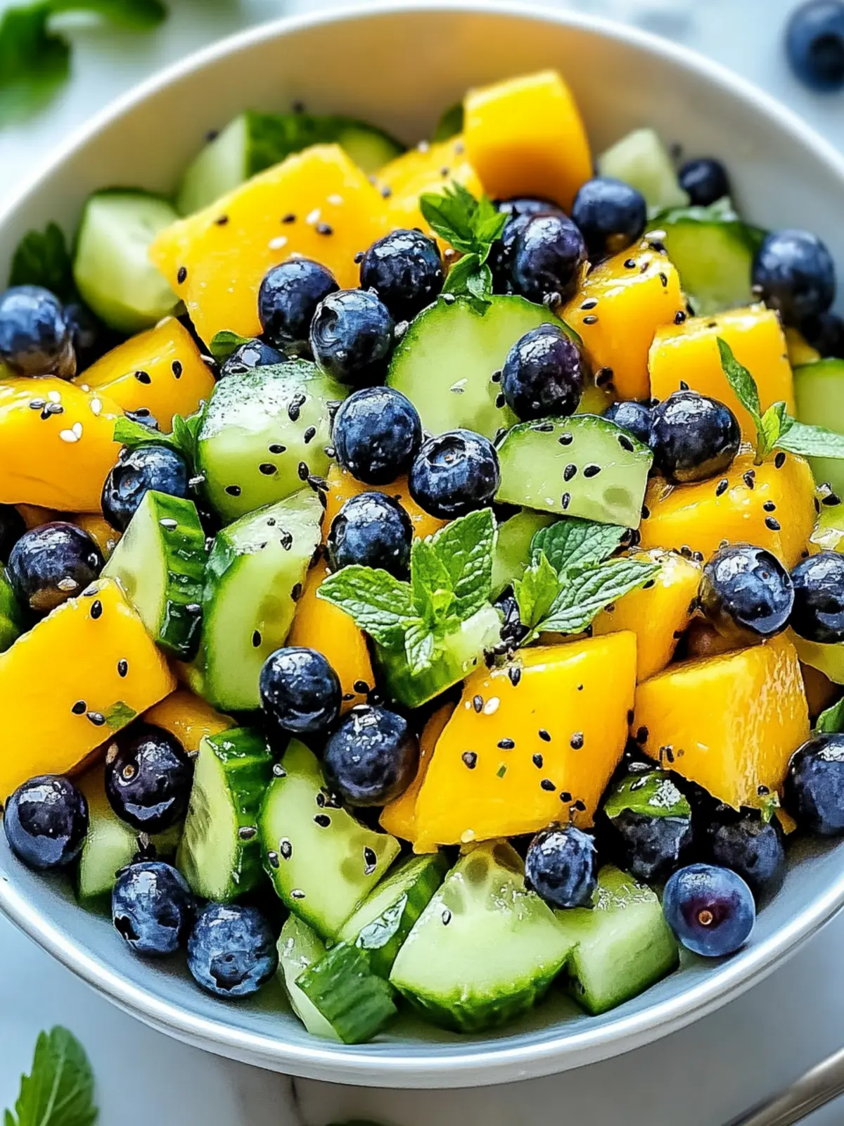 Juicy Mango Cucumber Salad with Blueberries and Avocado Bliss 2 Juicy Mango Cucumber Salad with Blueberries and Avocado