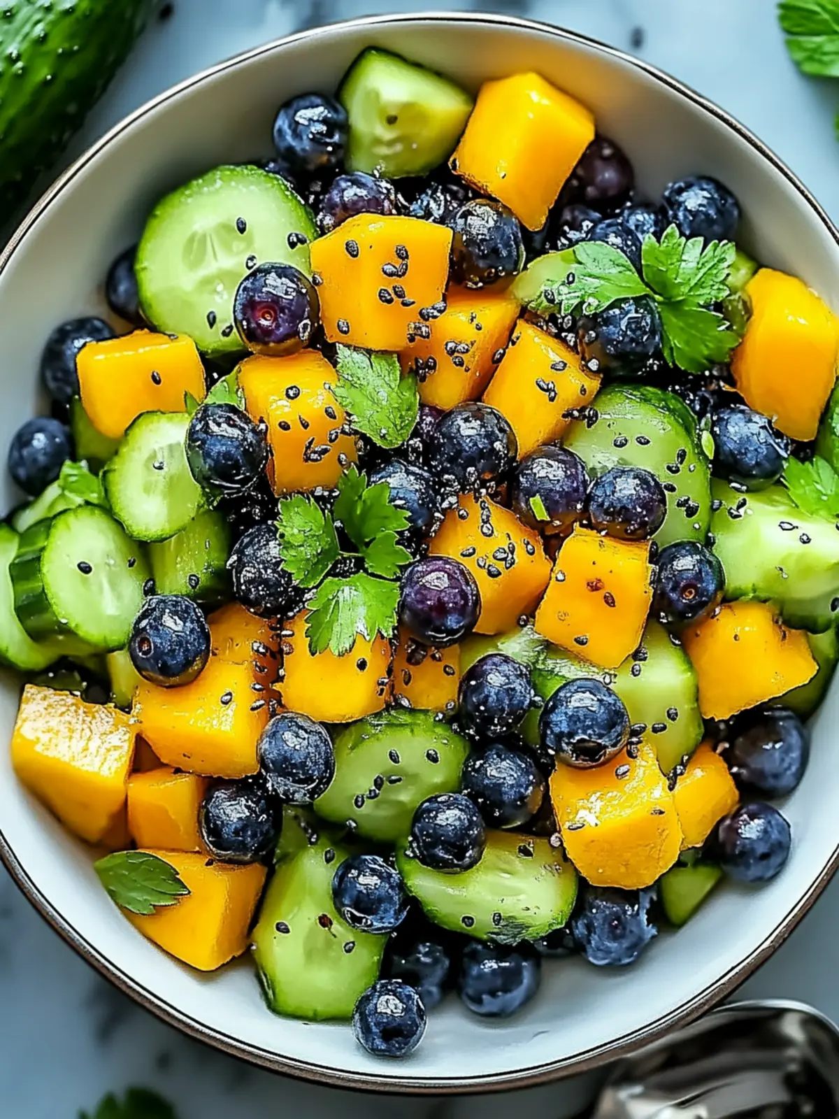 Juicy Mango Cucumber Salad with Blueberries and Avocado Bliss 4 Juicy Mango Cucumber Salad with Blueberries and Avocado