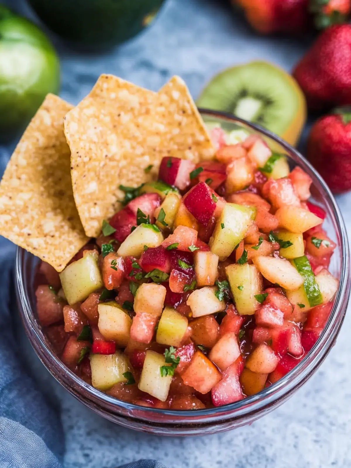 Delicious Fruit Salsa with Cinnamon Sugar Tortilla Chips Recipe 4 Fruit Salsa with Cinnamon Sugar Tortilla Chips
