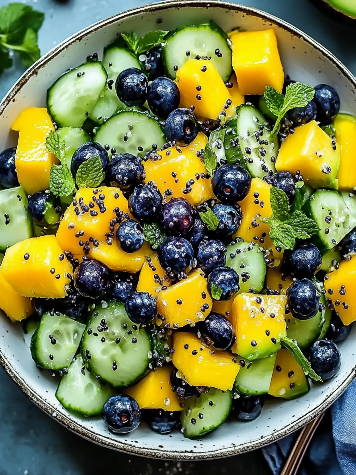 Juicy Mango Cucumber Salad with Blueberries and Avocado Bliss 3 Juicy Mango Cucumber Salad with Blueberries and Avocado