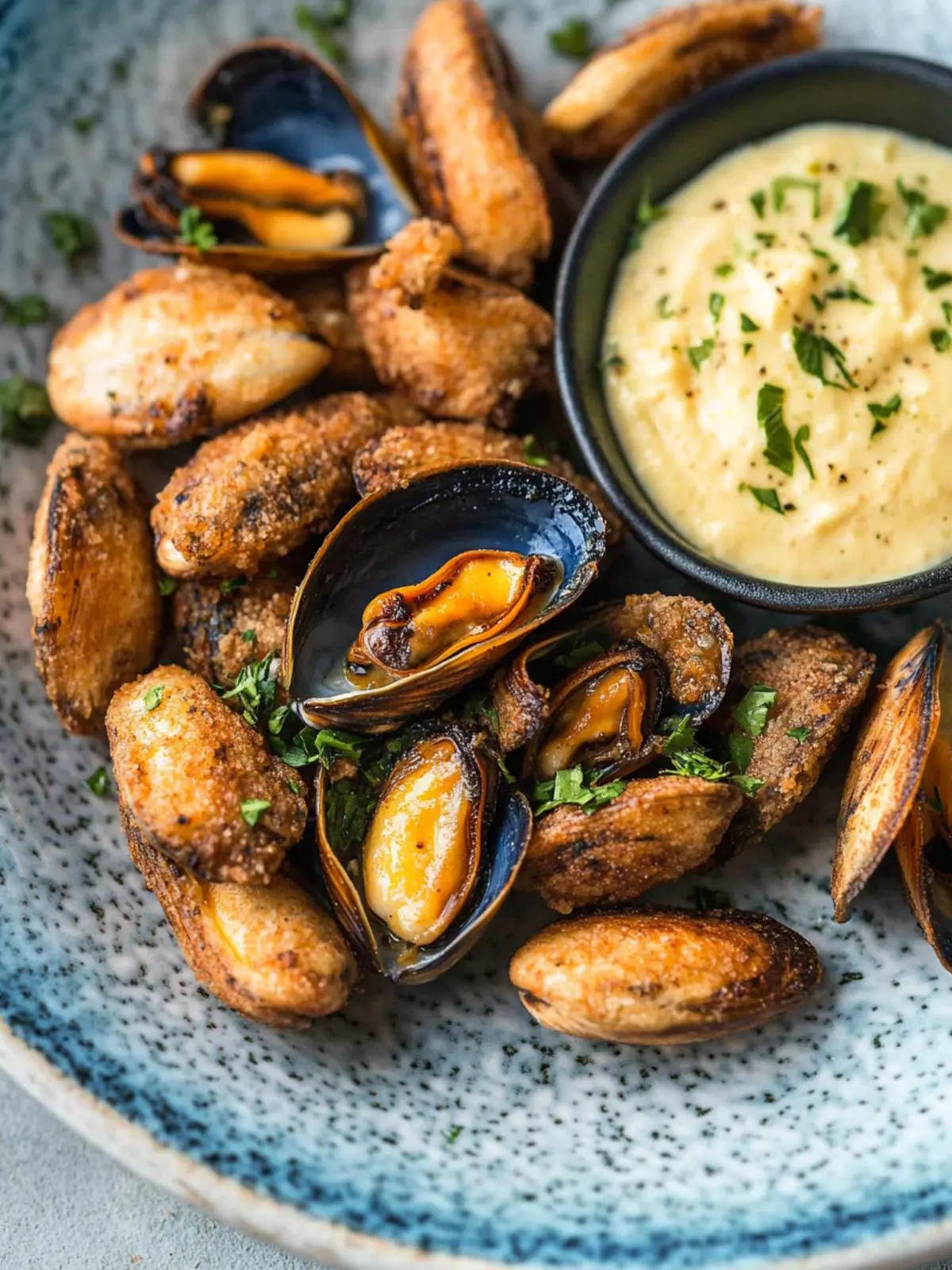 Delicious Greek Fried Mussels with Skordalia Bliss 3 Greek Fried Mussels