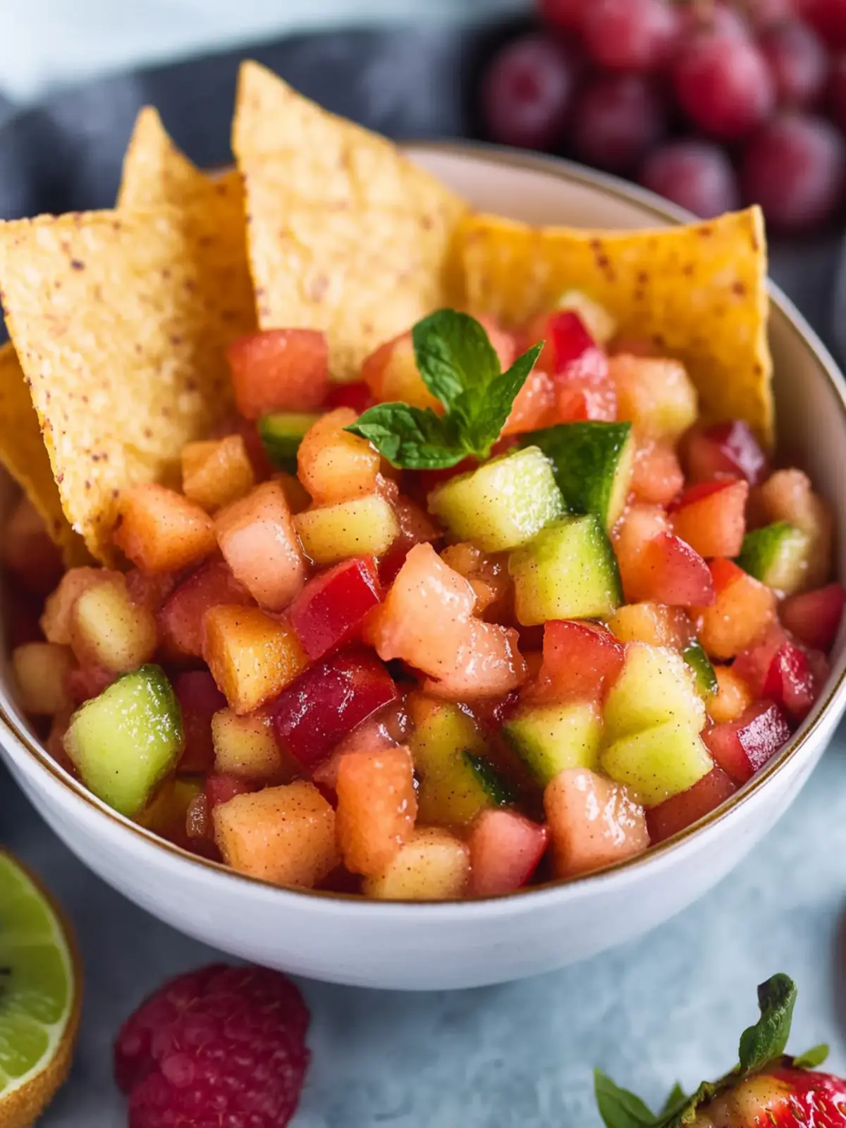 Delicious Fruit Salsa with Cinnamon Sugar Tortilla Chips Recipe 3 Fruit Salsa with Cinnamon Sugar Tortilla Chips