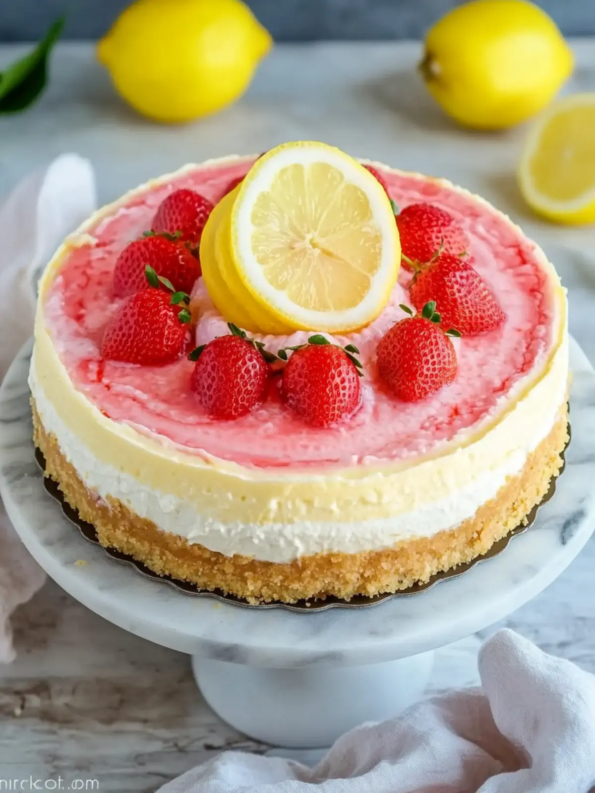 Lemon Cheesecake with Strawberry Crust: A Sweet Twist! 4 Lemon Cheesecake with Strawberry Crust