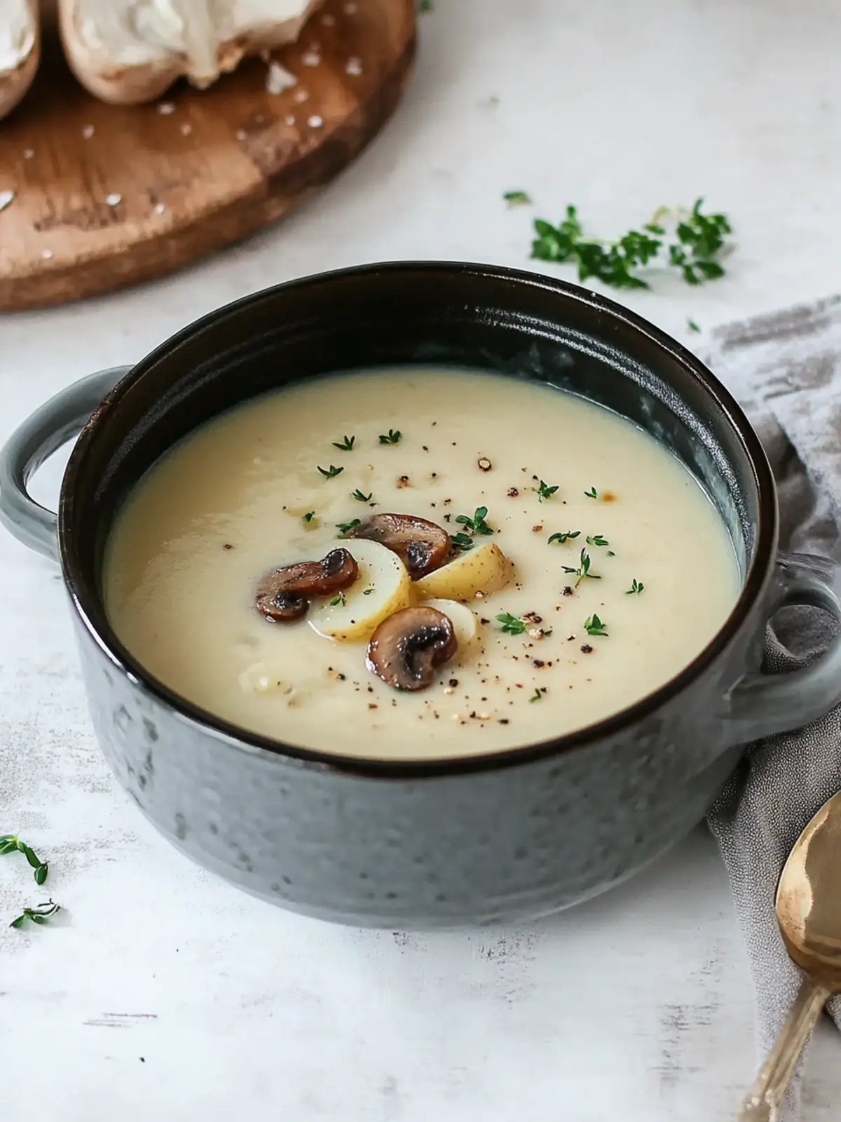 Savor Roasted Garlic & Creamy Potato Soup with Seared Mushrooms 4 Roasted Garlic & Creamy Potato Soup with Seared Mushroom