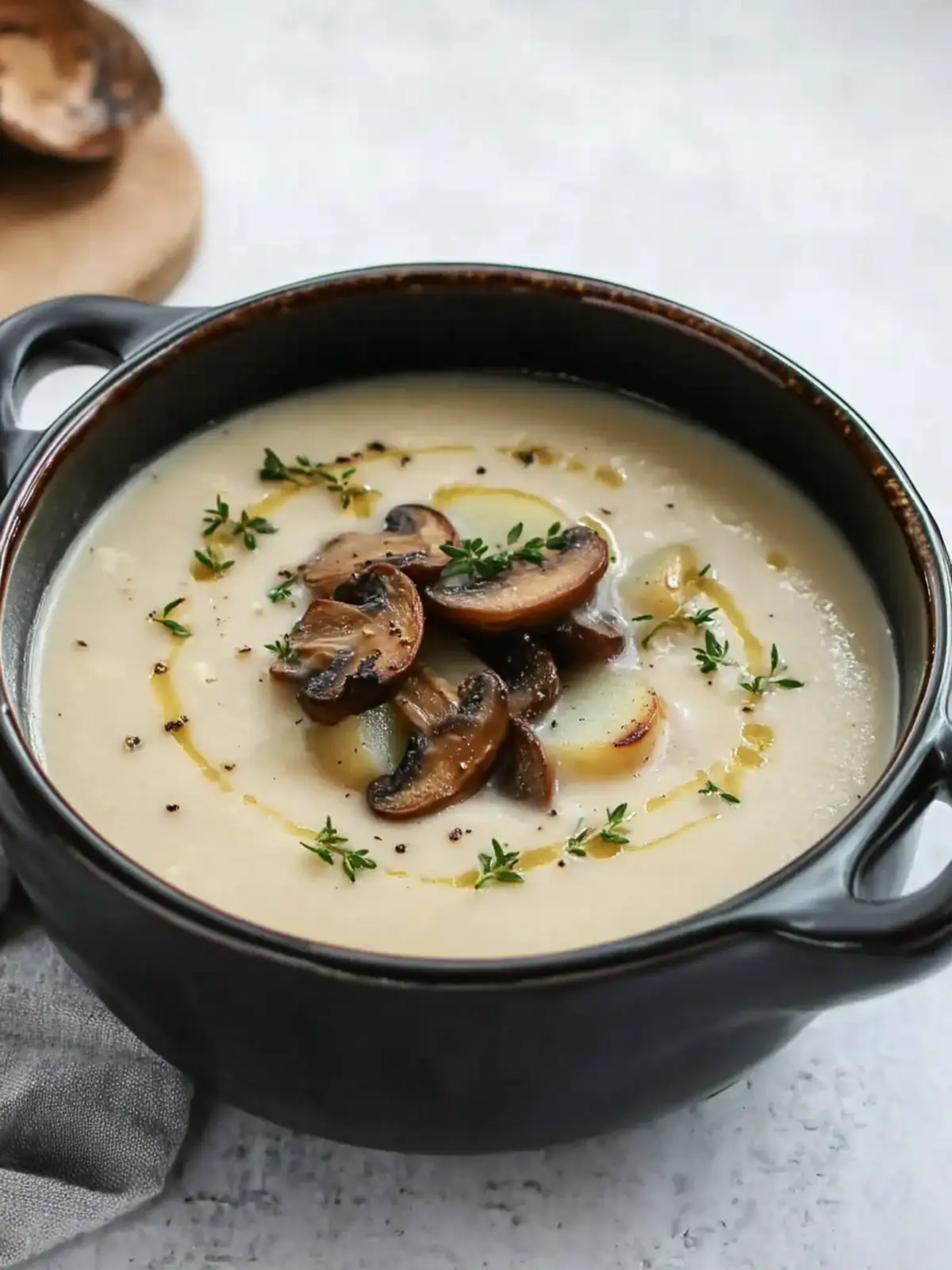 Savor Roasted Garlic & Creamy Potato Soup with Seared Mushrooms 5 Roasted Garlic & Creamy Potato Soup with Seared Mushroom