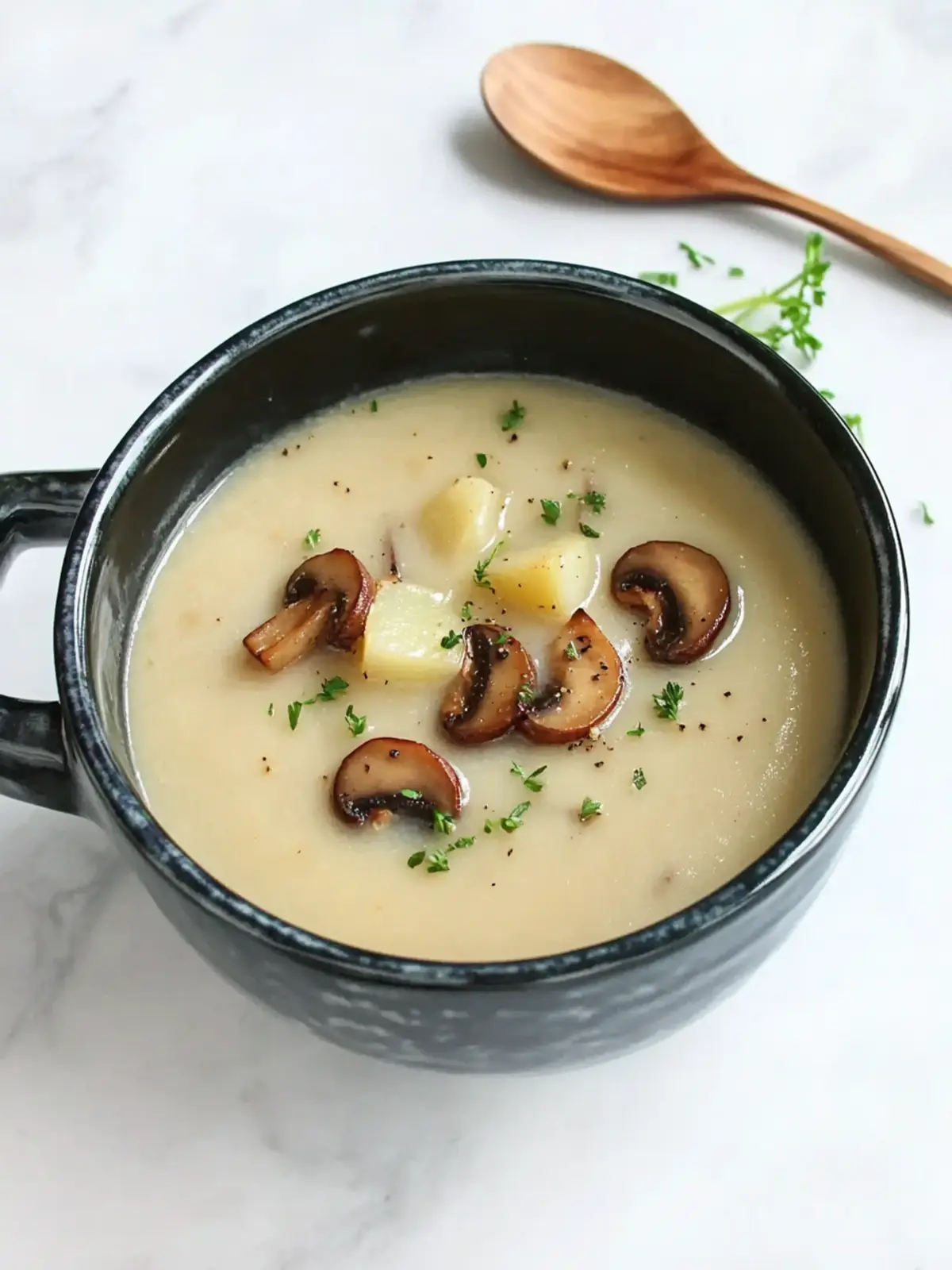 Savor Roasted Garlic & Creamy Potato Soup with Seared Mushrooms 2 Roasted Garlic & Creamy Potato Soup with Seared Mushroom