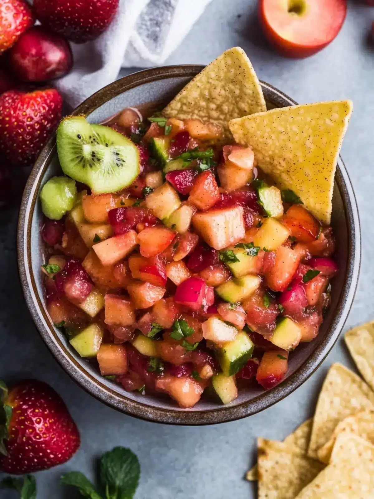 Delicious Fruit Salsa with Cinnamon Sugar Tortilla Chips Recipe 2 Fruit Salsa with Cinnamon Sugar Tortilla Chips