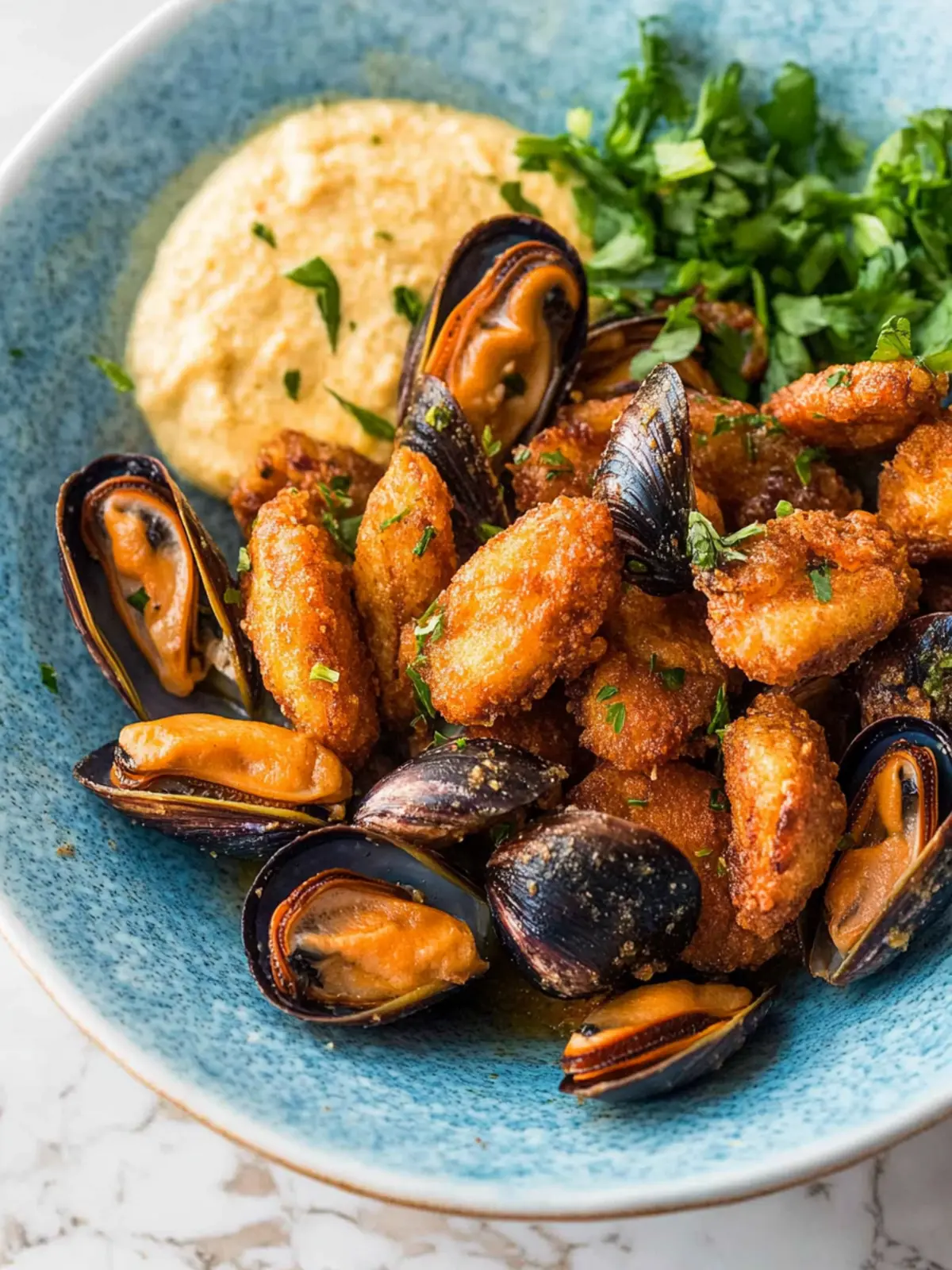 Delicious Greek Fried Mussels with Skordalia Bliss 2 Greek Fried Mussels
