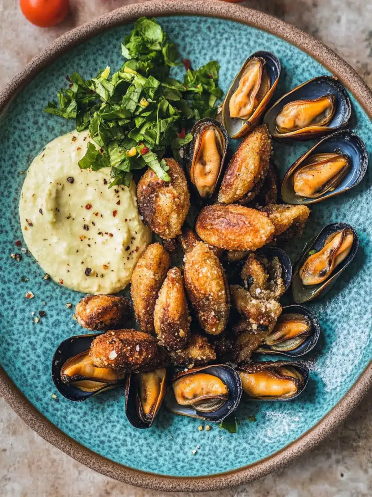 Delicious Greek Fried Mussels with Skordalia Bliss 4 Greek Fried Mussels
