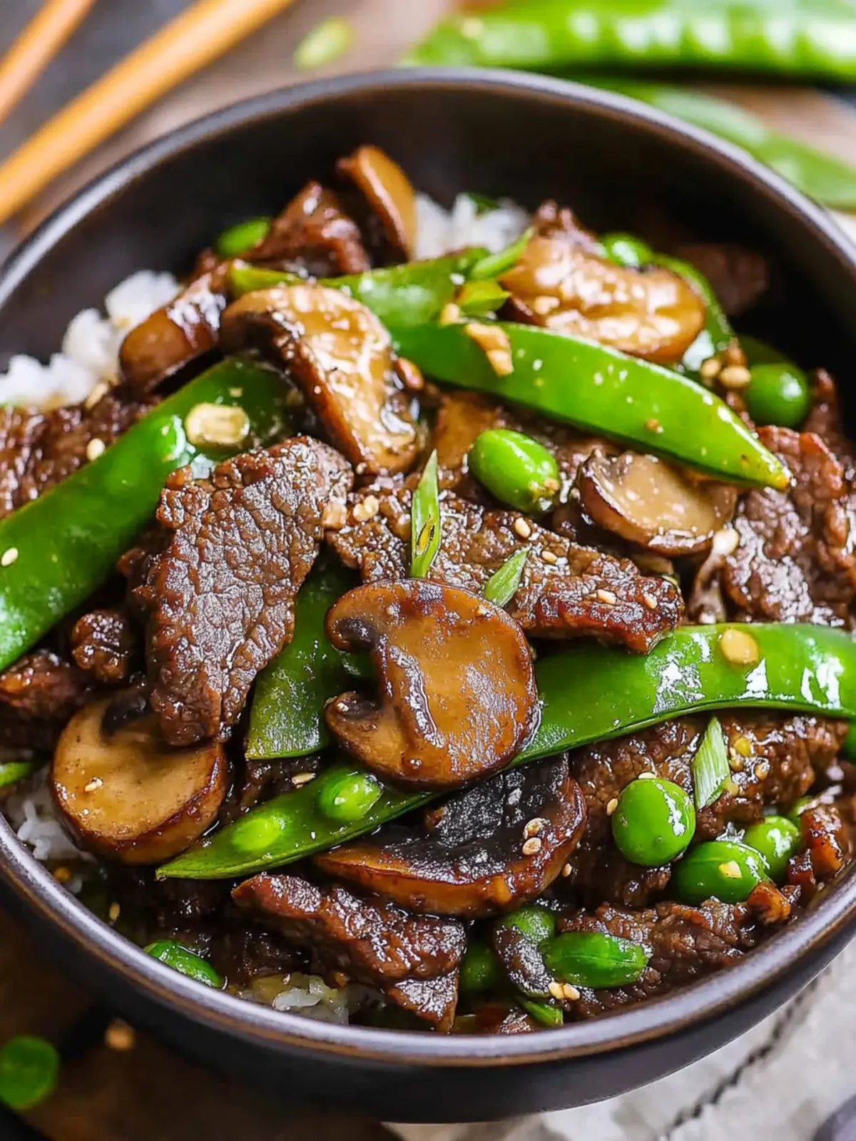 Savor Asian Beef with Mushrooms and Sugar Snap Peas Tonight 5 Asian Beef with Mushrooms and Sugar Snap Peas