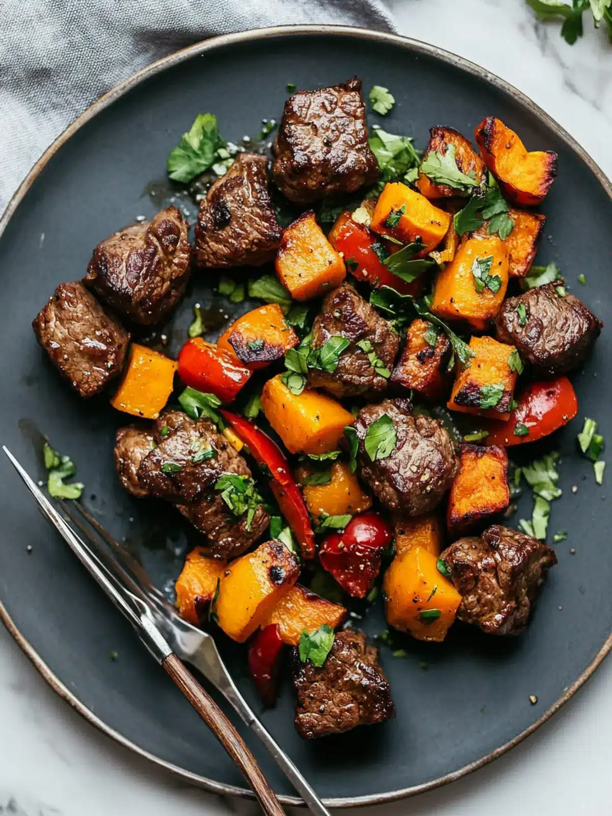 Savory Steak Bites with Sweet Potatoes and Peppers Delight 3 Steak Bites with Sweet Potatoes and Peppers