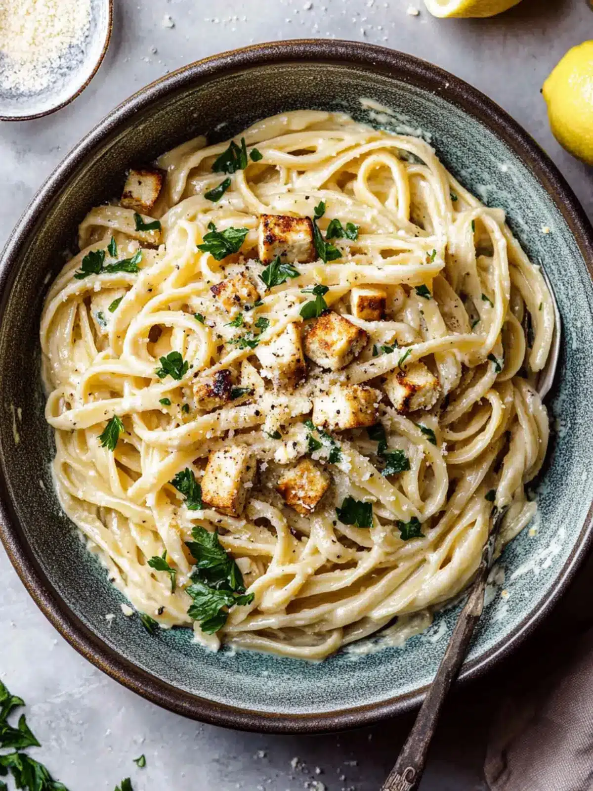 Creamy Tahini Pasta with Lemon, Garlic and Tofu Bliss 2 Creamy Tahini Pasta with Lemon, Garlic and Tofu