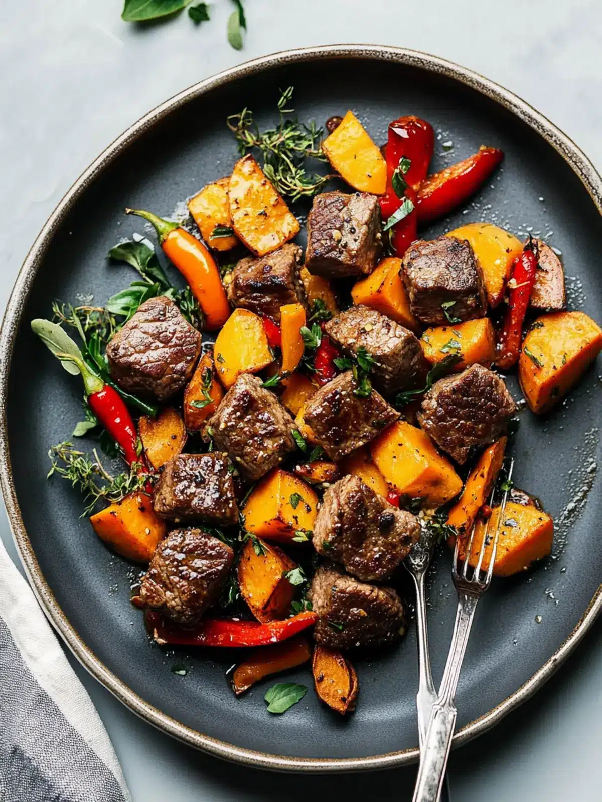 Savory Steak Bites with Sweet Potatoes and Peppers Delight 4 Steak Bites with Sweet Potatoes and Peppers