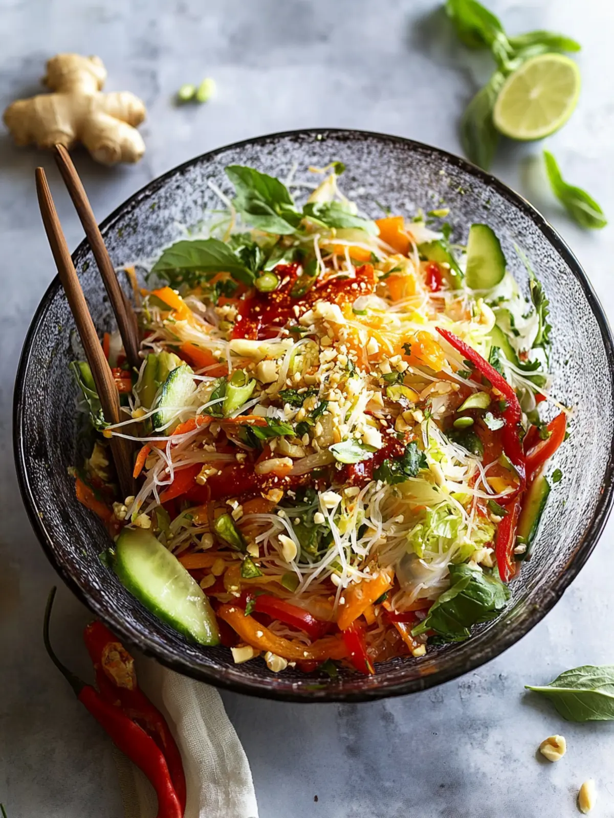 Delicious Spring Roll Salad with Spicy Ginger Dressing Today 3 Spring Roll Salad with Spicy Ginger Dressing