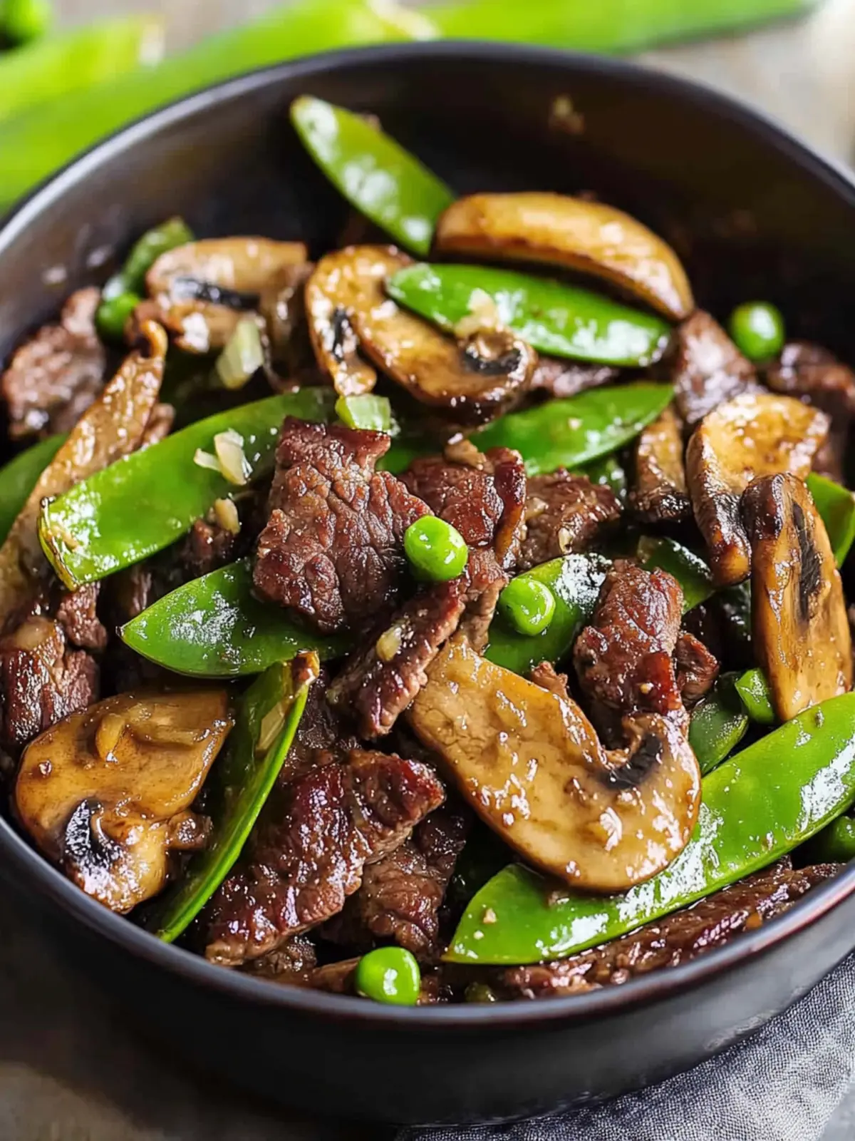 Savor Asian Beef with Mushrooms and Sugar Snap Peas Tonight 4 Asian Beef with Mushrooms and Sugar Snap Peas