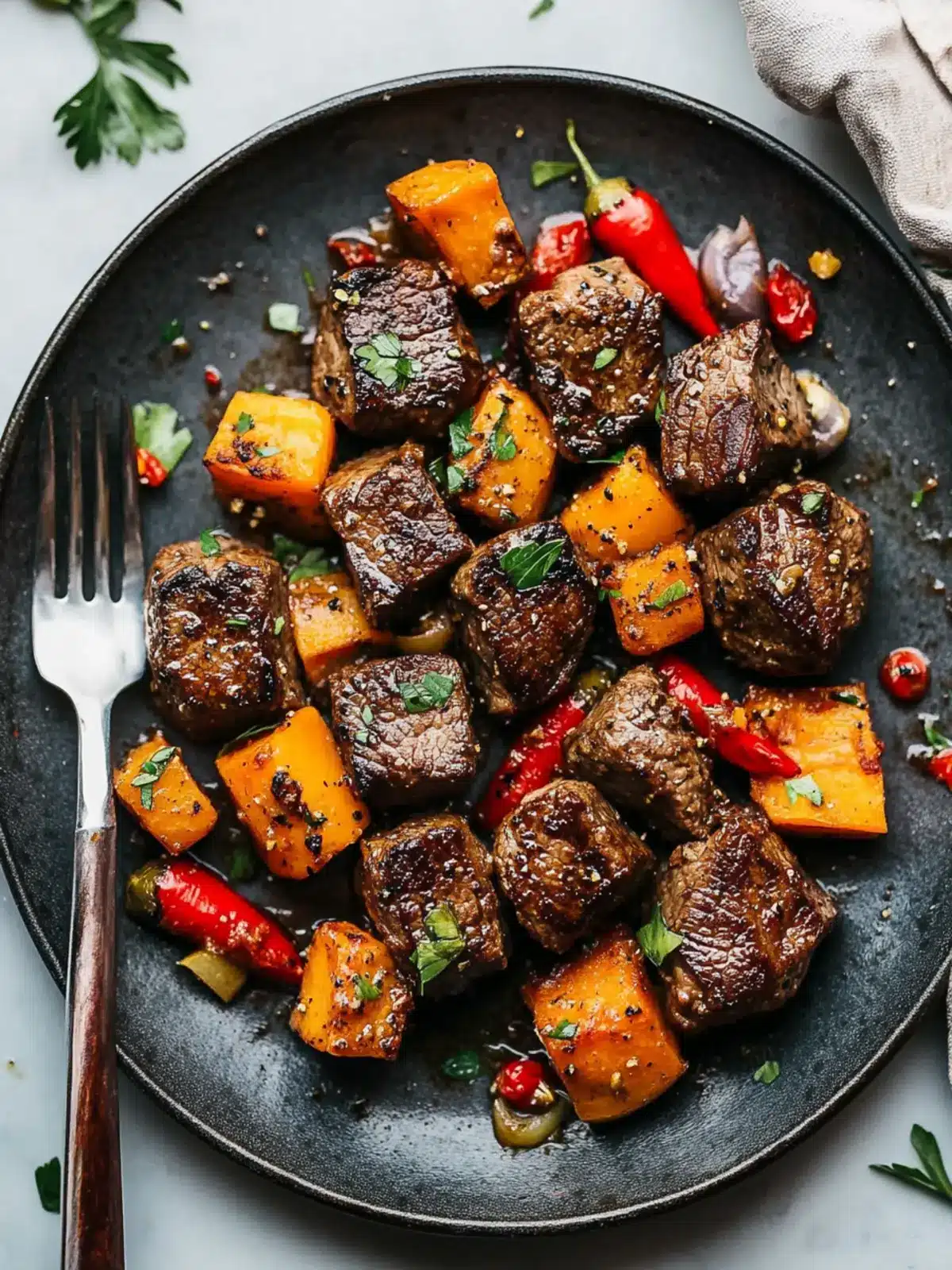 Savory Steak Bites with Sweet Potatoes and Peppers Delight 5 Steak Bites with Sweet Potatoes and Peppers