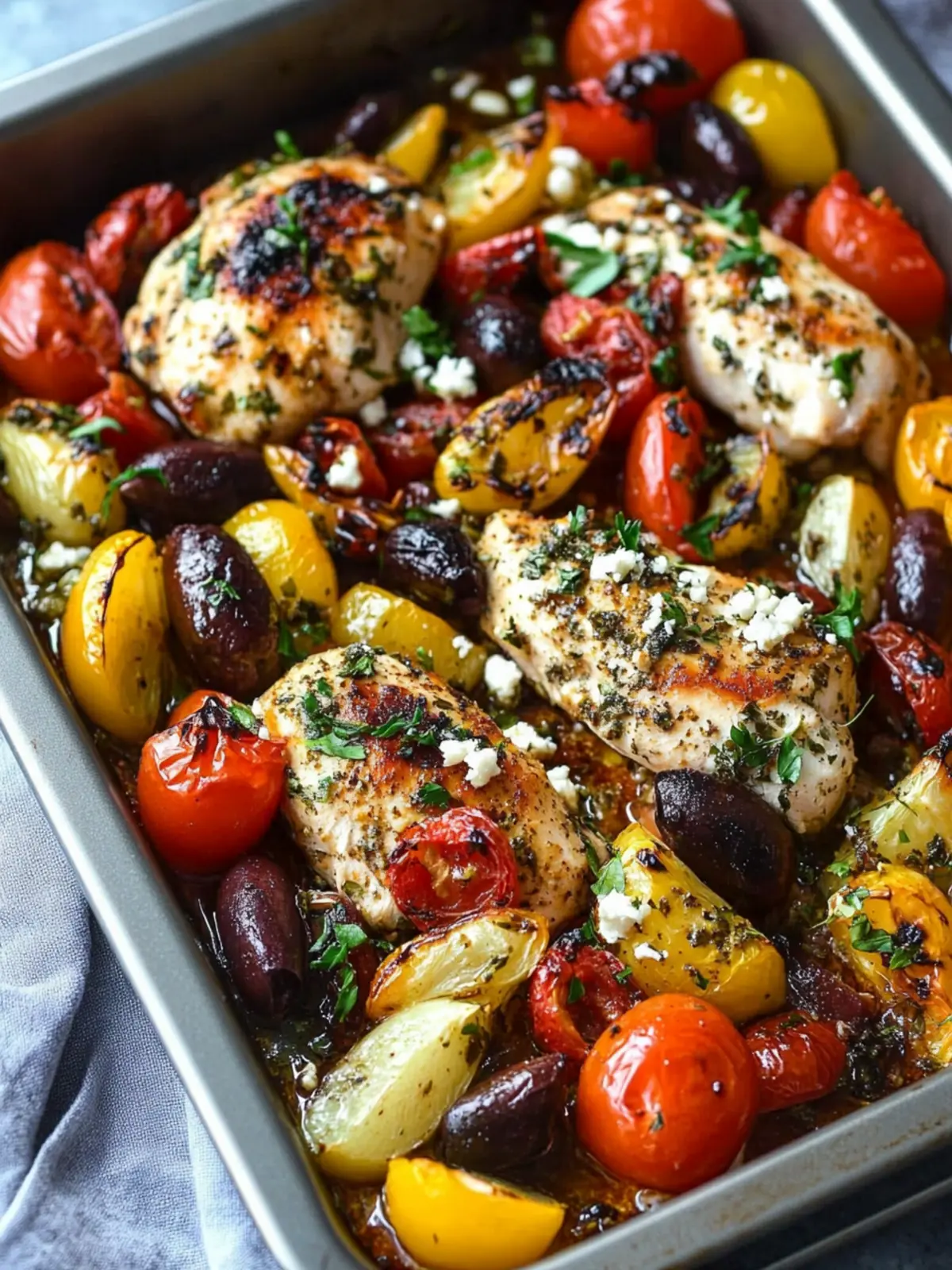 Savory Sheet Pan Greek Chicken with Colorful Roasted Veggies 2 Sheet Pan Greek Chicken