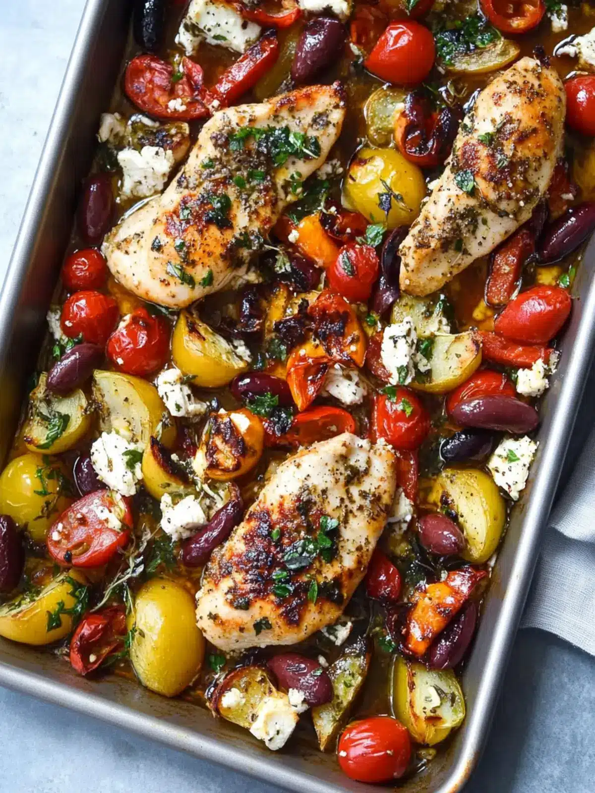 Savory Sheet Pan Greek Chicken with Colorful Roasted Veggies 4 Sheet Pan Greek Chicken