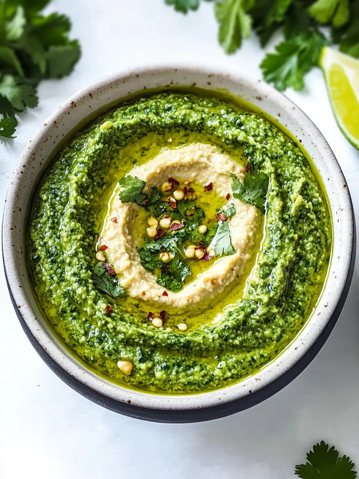 Homemade Spicy Cilantro Sauce Zhoug with Creamy Hummus 2 Homemade Spicy Cilantro Sauce (Zhoug) with Hummus