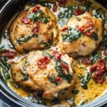 Mouthwatering CrockPot Tuscan Garlic Chicken Thighs Delight 6 CrockPot Tuscan Garlic Chicken Thighs With Spinach and Sun-Dried Tomatoes
