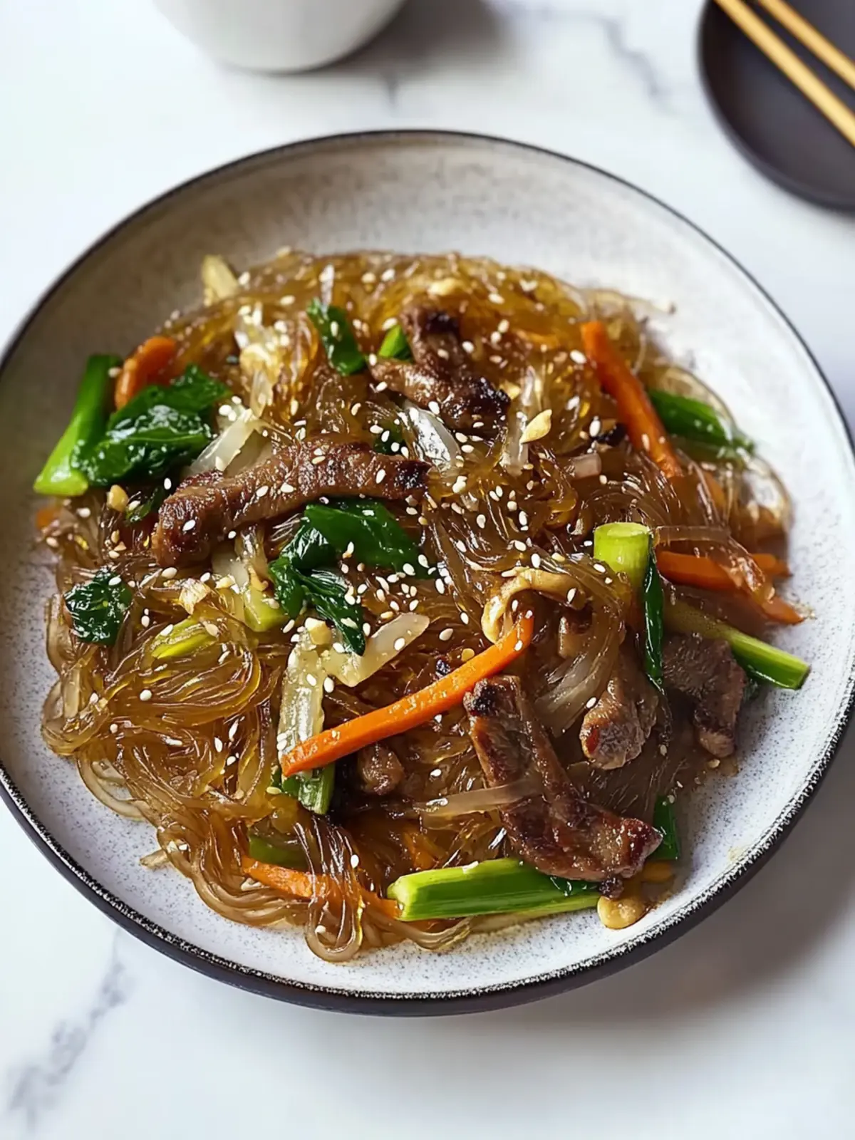 Irresistible Japchae: Savory Korean Stir-Fried Glass Noodles 2 Japchae (Korean Stir-Fried Glass Noodles)